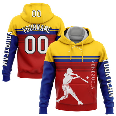 Custom Stitched Red Gold Royal-Black 3D Venezuela Venezuelan Flag Sports Pullover Sweatshirt Hoodie