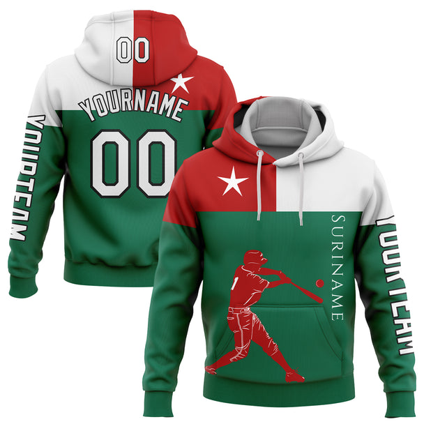 Custom Stitched Kelly Green Red-Black 3D Suriname Surinamese Flag Sports Pullover Sweatshirt Hoodie