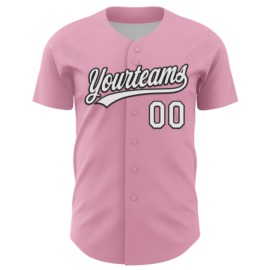 Custom Light Pink White-Black 3D Funny Christmas Authentic Baseball Jersey