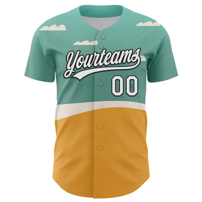 Custom Teal Black-Old Gold 3D Funny Christmas Authentic Baseball Jersey