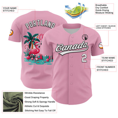 Custom Light Pink White-Black 3D Funny Christmas Authentic Baseball Jersey