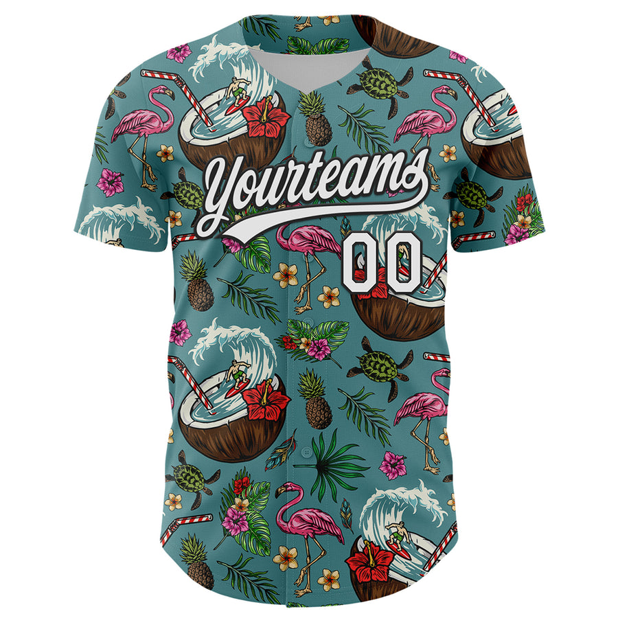 Custom Teal White-Black 3D Funny Christmas Authentic Baseball Jersey