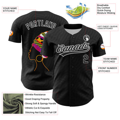 Custom Black White 3D Pattern Design Black History Month Authentic Baseball Jersey