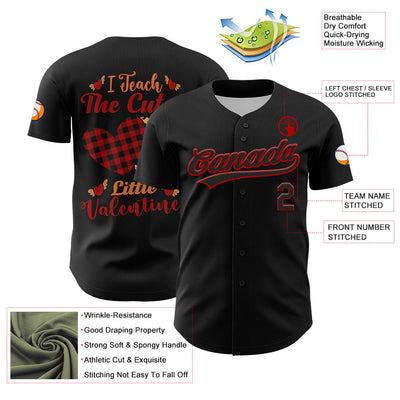 Custom Black Red 3D Love Heart Valentine's Day Authentic Baseball Jersey