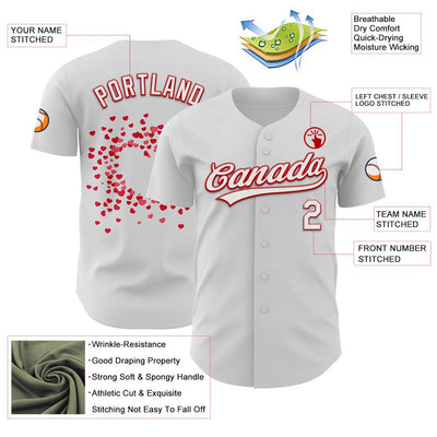 Custom White Red 3D Love Heart Valentine's Day Authentic Baseball Jersey