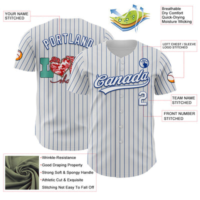 Custom White Royal Pinstripe Royal 3D Love Heart Valentine's Day Authentic Baseball Jersey