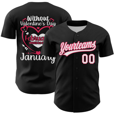 Custom Black White-Neon Pink 3D Love Heart Valentine's Day Authentic Baseball Jersey