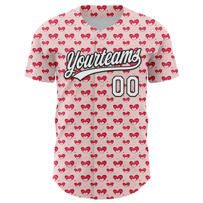 Custom Light Pink White-Black 3D Love Heart Valentine's Day Authentic Baseball Jersey