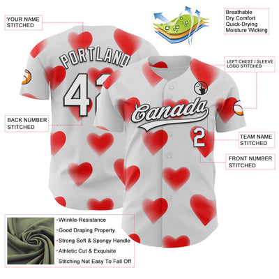 Custom White Black 3D Love Heart Valentine's Day Authentic Baseball Jersey