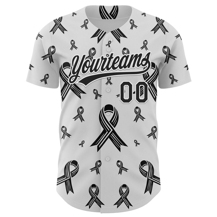 Custom White Black 3D Skin Cancer Ribbon Authentic Baseball Jersey