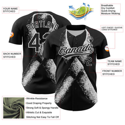 Custom Black White 3D Skin Cancer Ribbon Authentic Baseball Jersey