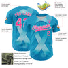 Custom Sky Blue Pink-White 3D Prostate Cancer Ribbon Authentic Baseball Jersey