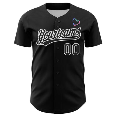 Custom Black White 3D Thyroid Cancer Ribbon Authentic Baseball Jersey