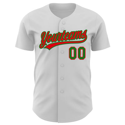 Custom White Fire Red-Grass Green 3D Funny Christmas Authentic Baseball Jersey