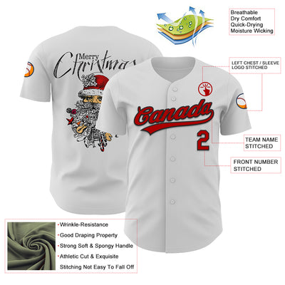 Custom White Red-Black 3D Funny Christmas Authentic Baseball Jersey