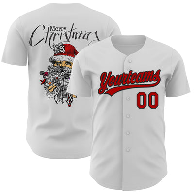 Custom White Red-Black 3D Funny Christmas Authentic Baseball Jersey