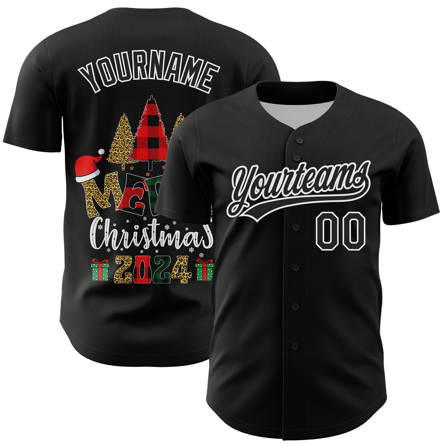 Custom Black White 3D Funny Christmas Authentic Baseball Jersey