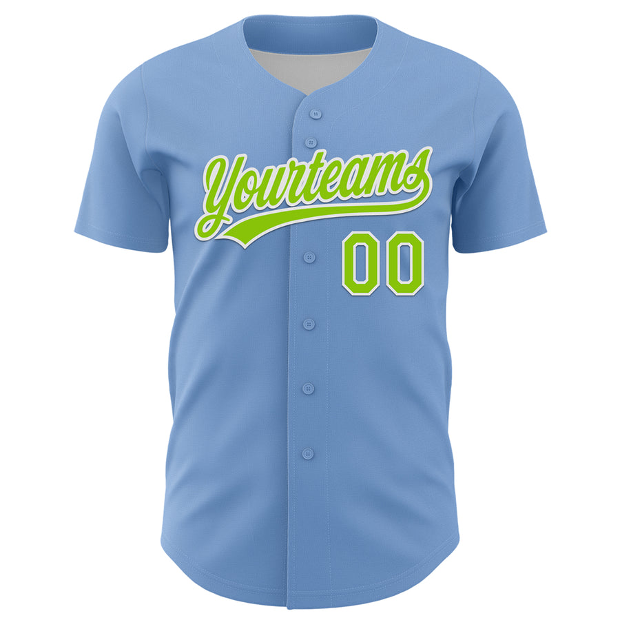 Custom Light Blue Neon Green-White 3D Funny Christmas Authentic Baseball Jersey