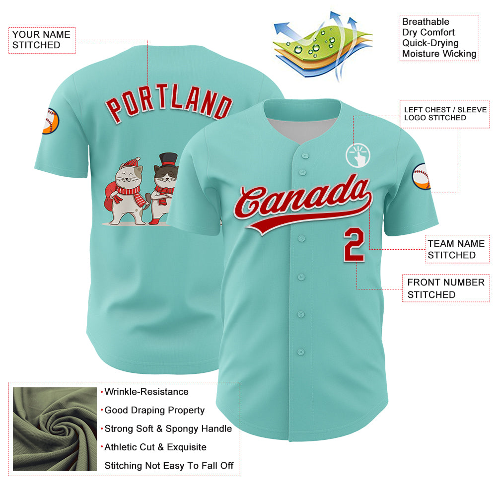 Custom Ice Blue Red-White 3D Funny Christmas Authentic Baseball Jersey