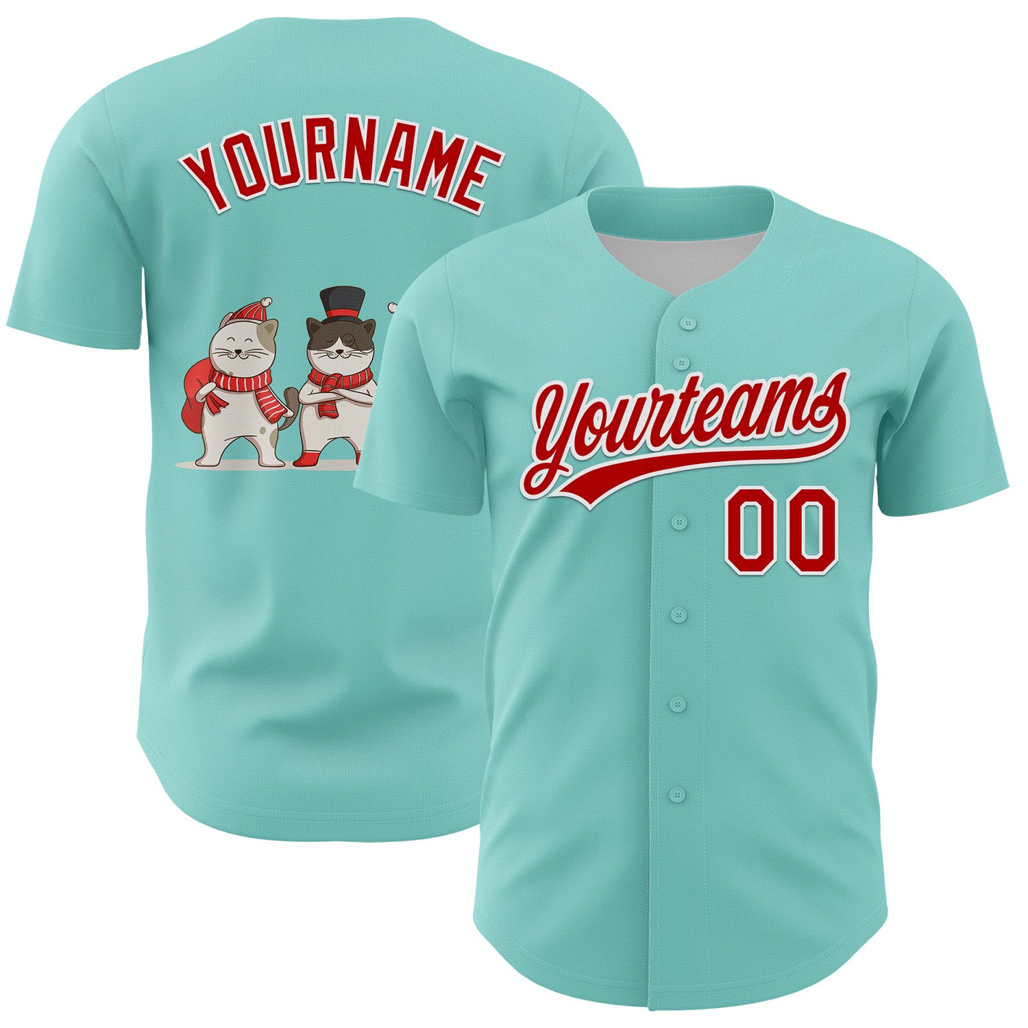 Custom Ice Blue Red-White 3D Funny Christmas Authentic Baseball Jersey