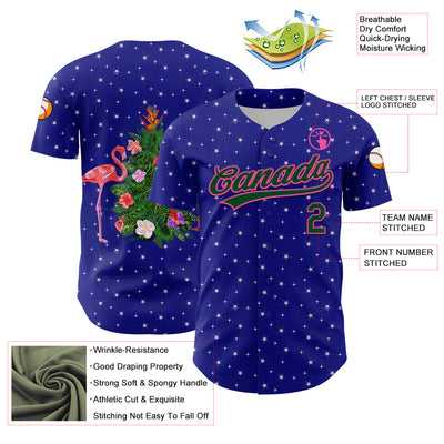 Custom Royal Green-Pink 3D Funny Christmas Authentic Baseball Jersey