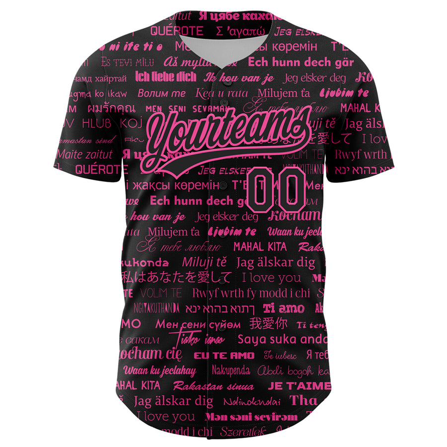 Custom Black Pink 3D Love Valentine's Day Authentic Baseball Jersey