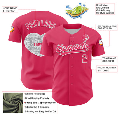 Custom Neon Pink White 3D Love Heart Valentine's Day Authentic Baseball Jersey