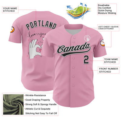 Custom Light Pink Black-White 3D Love Heart Valentine's Day Authentic Baseball Jersey