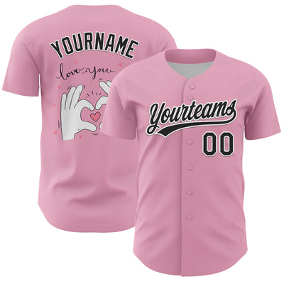 Custom Light Pink Black-White 3D Love Heart Valentine's Day Authentic Baseball Jersey