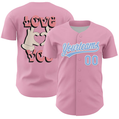 Custom Light Pink Light Blue-White 3D Love Heart Valentine's Day Authentic Baseball Jersey