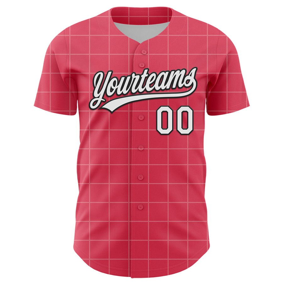 Custom Neon Pink White-Black 3D Love Heart Valentine's Day Authentic Baseball Jersey