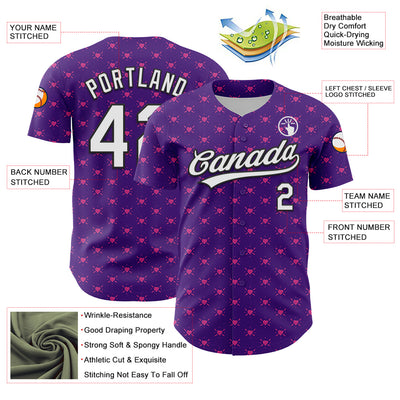 Custom Purple White-Black 3D Love Heart Valentine's Day Authentic Baseball Jersey