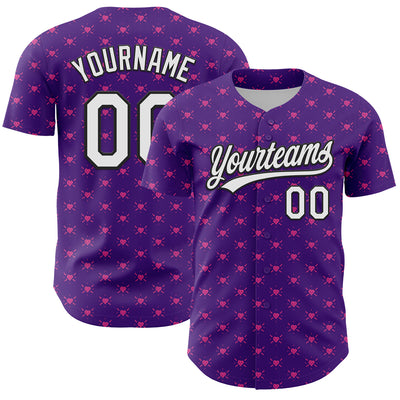 Custom Purple White-Black 3D Love Heart Valentine's Day Authentic Baseball Jersey