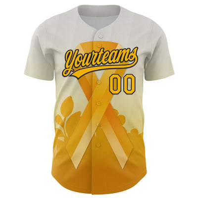 Custom White Gold-Black 3D Appendix Cancer Ribbon Authentic Baseball Jersey