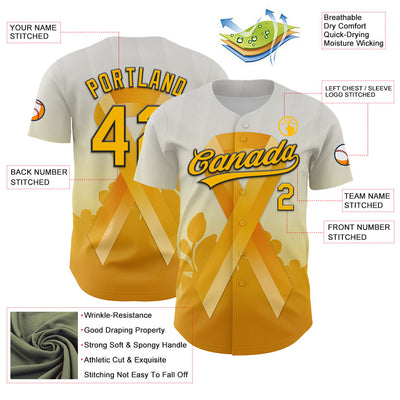 Custom White Gold-Black 3D Appendix Cancer Ribbon Authentic Baseball Jersey