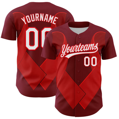 Custom Maroon White-Fire Red 3D Blood Cancer Ribbon Authentic Baseball Jersey