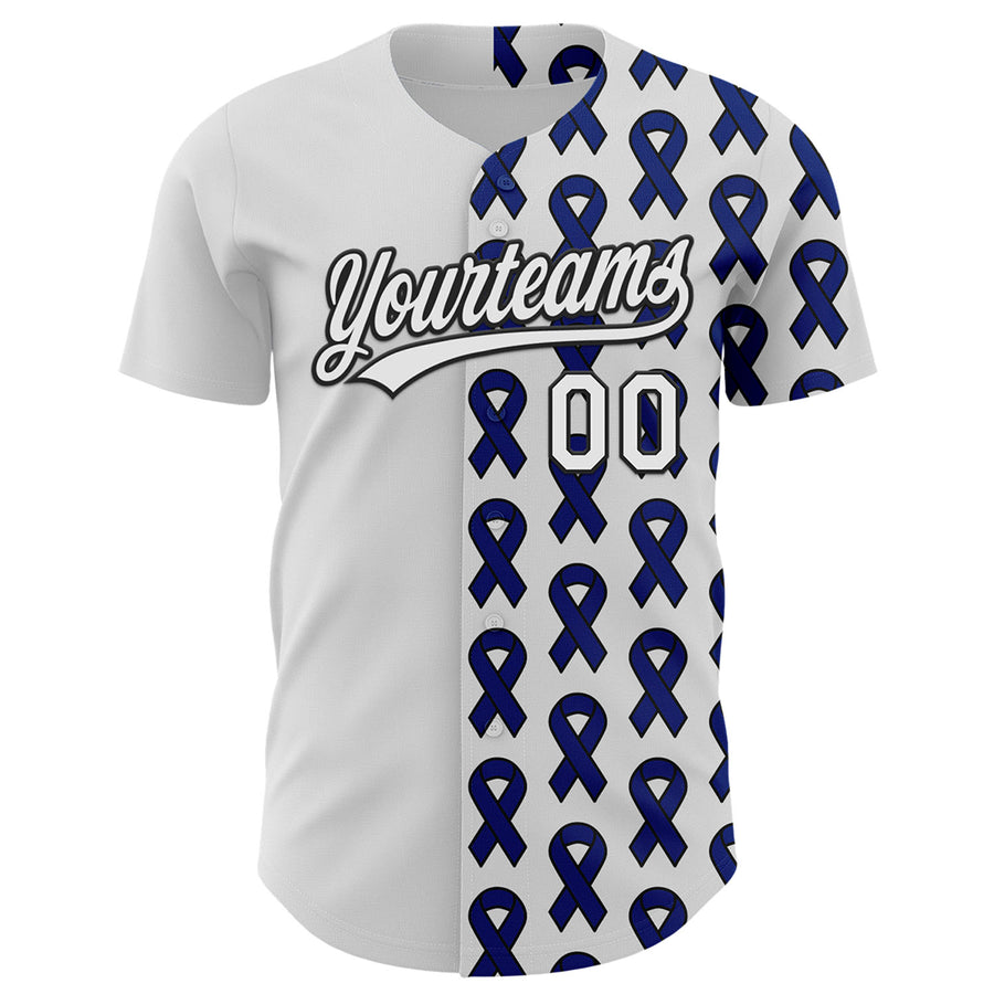 Custom White Black-Navy 3D Colorectal Cancer Ribbon Authentic Baseball Jersey