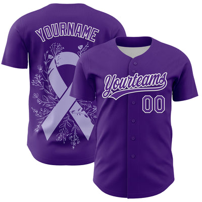 Custom Purple White 3D Gastric Cancer Ribbon Authentic Baseball Jersey