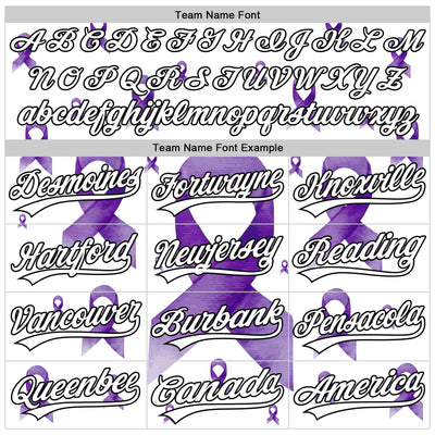 Custom White Purple-Black 3D Gynecological Cancer Ribbon Authentic Baseball Jersey