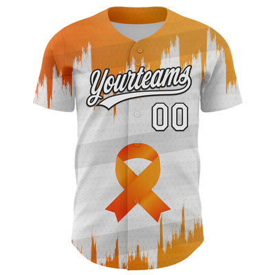 Custom White Orange-Black 3D Kidney Cancer Ribbon Authentic Baseball Jersey