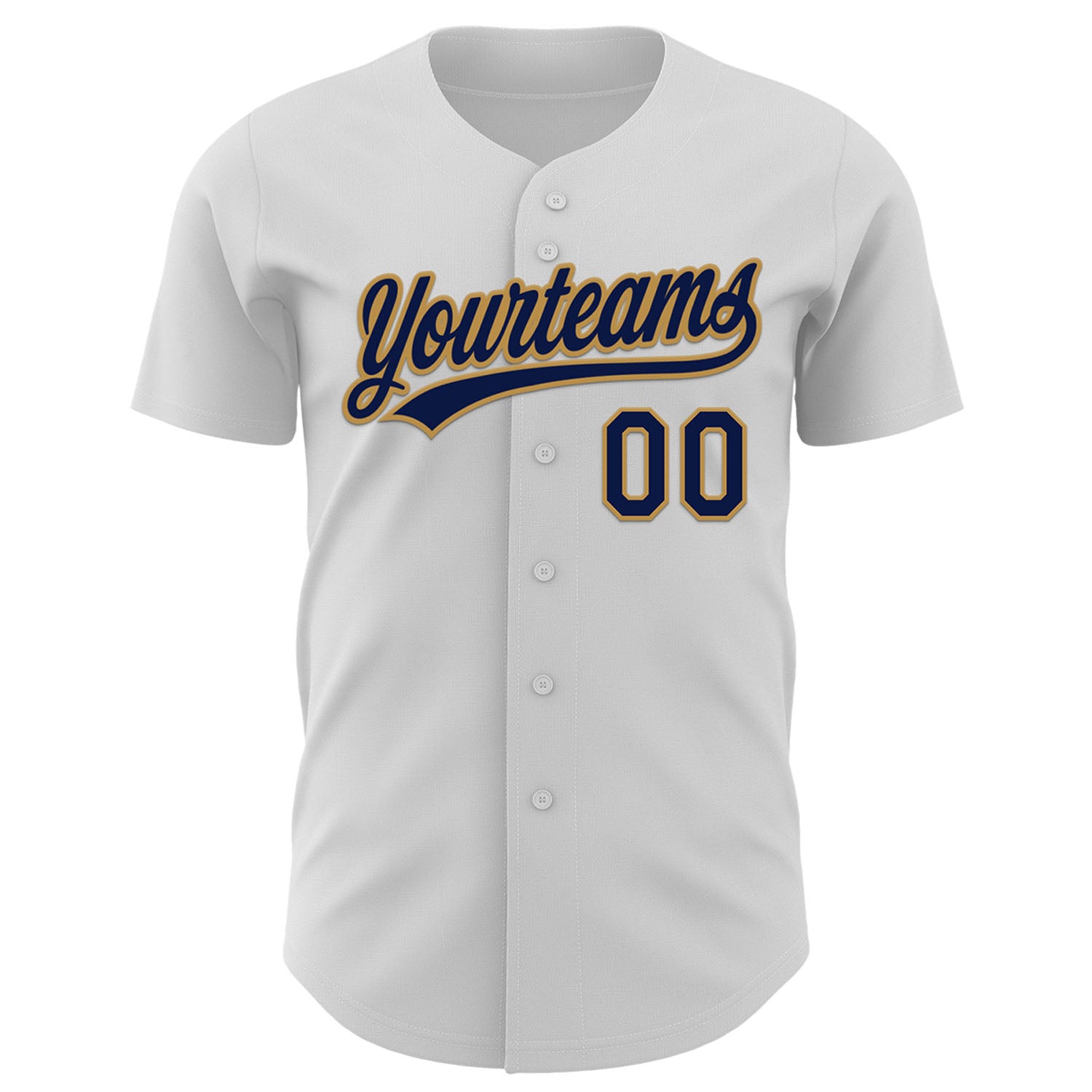 Custom White Navy-Old Gold 3D Pattern Design Evil Eyes Authentic Baseball Jersey