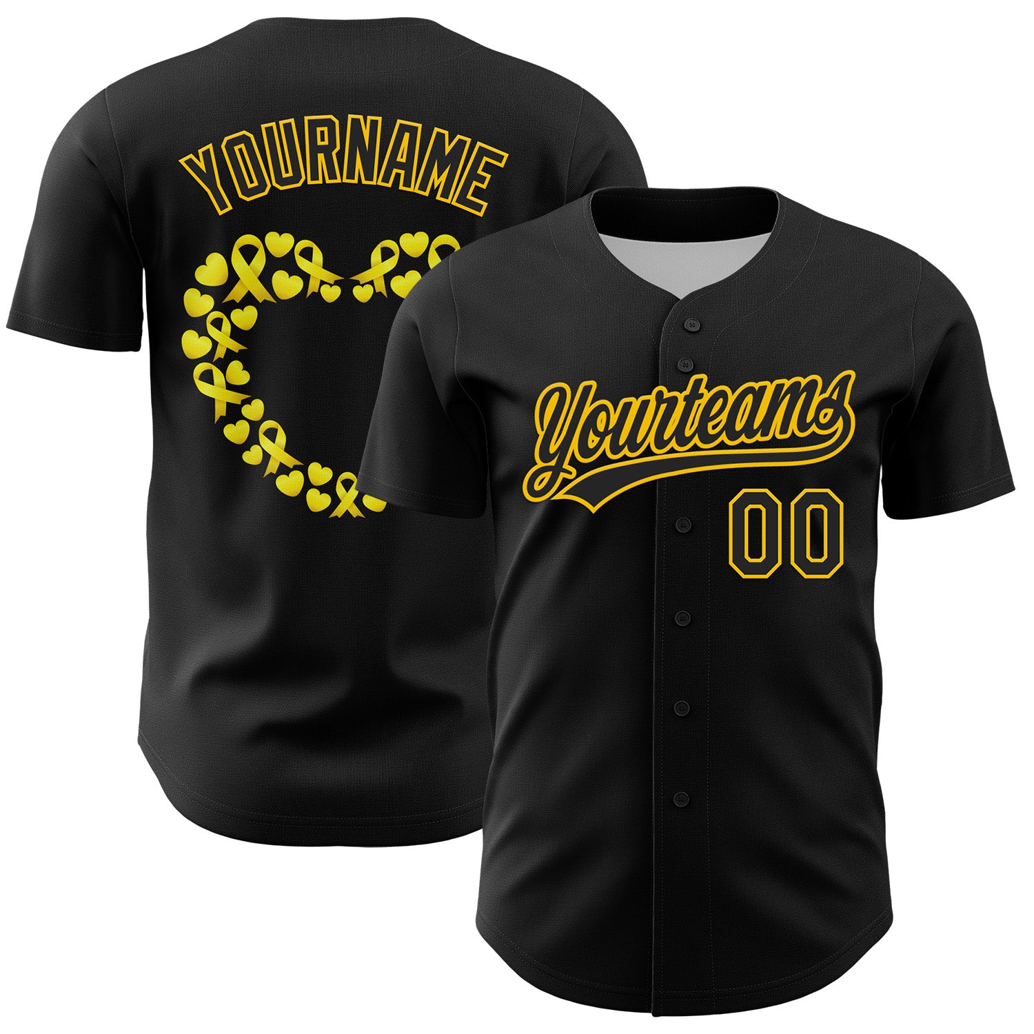 Custom Black Yellow 3D Childhood Cancer Gold Ribbon Authentic Baseball Jersey