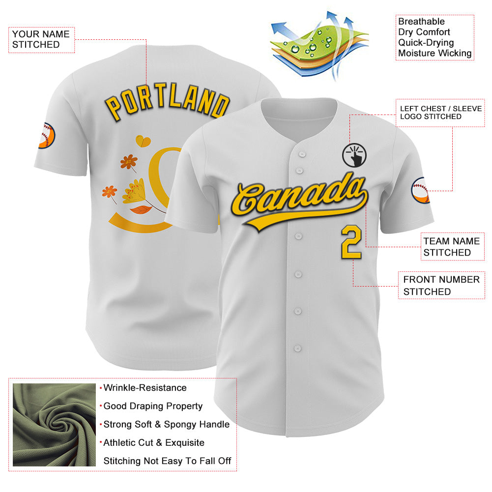 Custom White Yellow-Black 3D Childhood Cancer Gold Ribbon Authentic Baseball Jersey