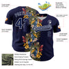 Custom Navy White 3D Tropical Hawaii Palm Tree And Bird Authentic Baseball Jersey