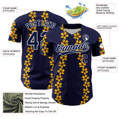 Custom Navy White 3D Tropical Hawaii Flower Authentic Baseball Jersey