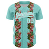 Custom Ice Blue White 3D Tropical Hawaii Plant And Flamingo Authentic Baseball Jersey