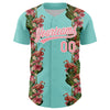 Custom Ice Blue Medium Pink-White 3D Tropical Hawaii Plant And Flamingo Authentic Baseball Jersey