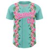 Custom Ice Blue Pink-White 3D Tropical Hawaii Jungle Leaves And Flower Authentic Baseball Jersey