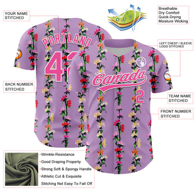 Custom Light Purple Pink-White 3D Tropical Hawaii Flower Authentic Baseball Jersey