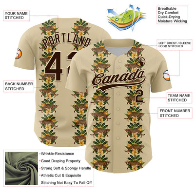 Custom Cream Brown 3D Tropical Hawaii Jungle Plant And Leopard Authentic Baseball Jersey